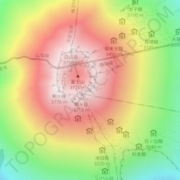 Asahidake topographic map, elevation, terrain