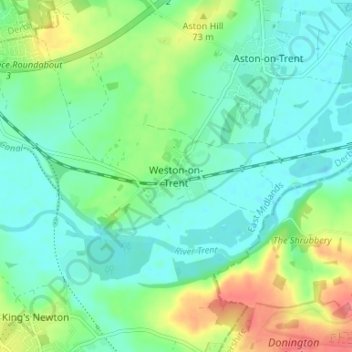 Weston-on-Trent topographic map, elevation, terrain