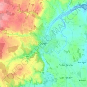 Odder topographic map, elevation, terrain