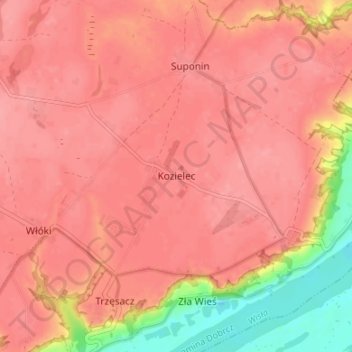 Kozielec topographic map, elevation, terrain