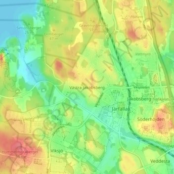 Västra Jakobsberg topographic map, elevation, terrain