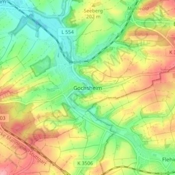 Gochsheim topographic map, elevation, terrain