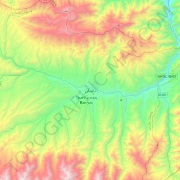 Bamian topographic map, elevation, terrain