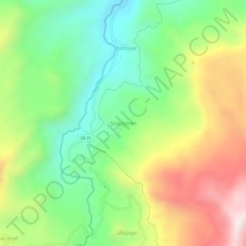 Susuzören topographic map, elevation, terrain