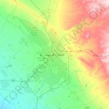 Kirkuk topographic map, elevation, terrain