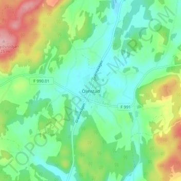 Ölmstad topographic map, elevation, terrain