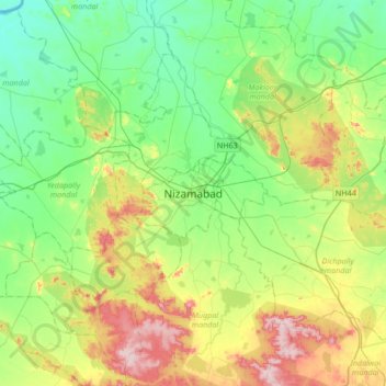 Nizamabad topographic map, elevation, terrain