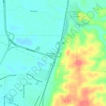 Yazoo Junction topographic map, elevation, terrain