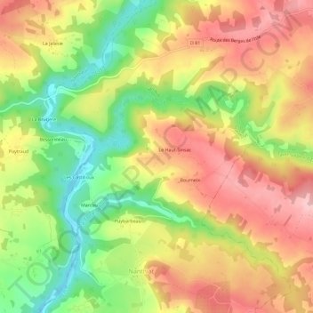 Le Bas-Sinsac topographic map, elevation, terrain