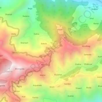 Kaffota topographic map, elevation, terrain