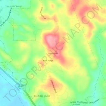 Jasmine Hill topographic map, elevation, terrain