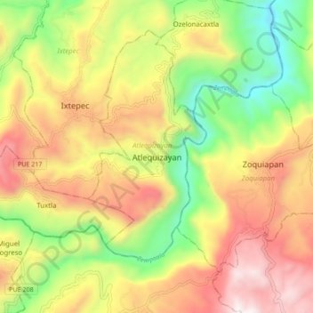 Atlequizayan topographic map, elevation, terrain