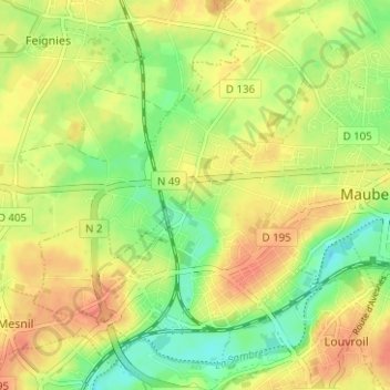 Douzies topographic map, elevation, terrain