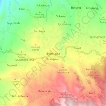 Bumijawa topographic map, elevation, terrain
