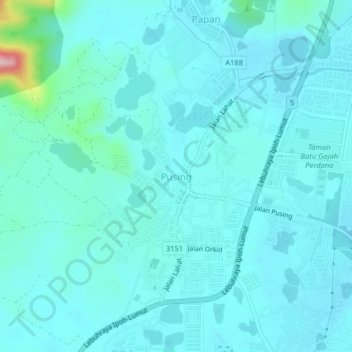 Pusing topographic map, elevation, terrain