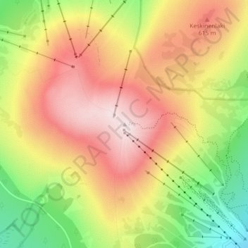 Yllästunturi topographic map, elevation, terrain