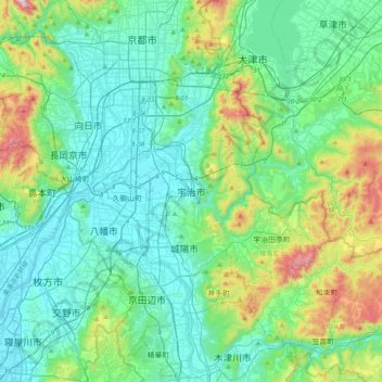 宇治市 topographic map, elevation, terrain