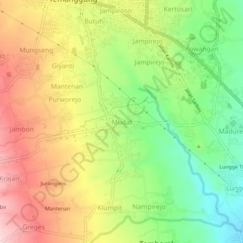 Mudal topographic map, elevation, terrain