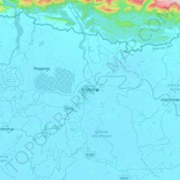 Sunamganj topographic map, elevation, terrain