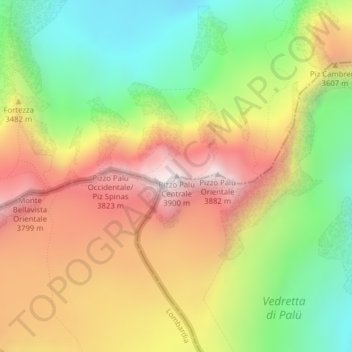 Pizzo Palù Centrale topographic map, elevation, terrain