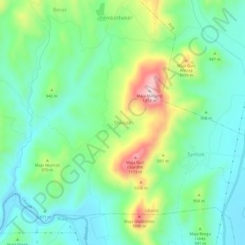 Shkozë topographic map, elevation, terrain