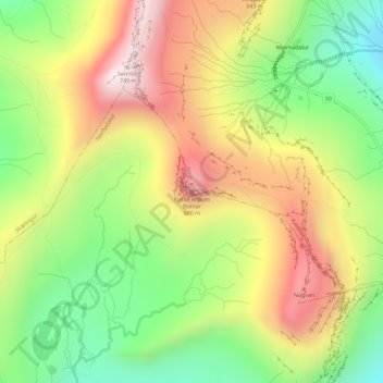 Fjallið millum Botnar topographic map, elevation, terrain