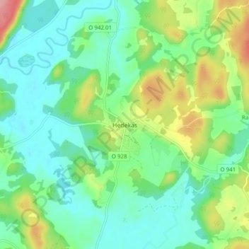 Hedekas topographic map, elevation, terrain