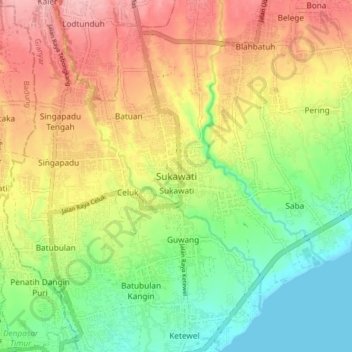 Sukawati topographic map, elevation, terrain