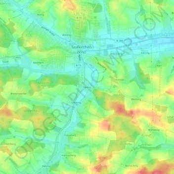 Flaring topographic map, elevation, terrain