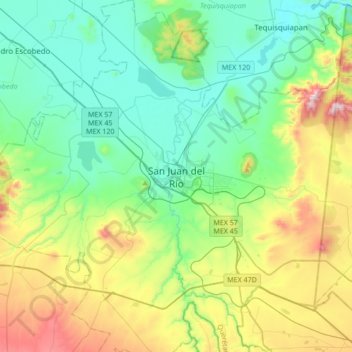 San Juan del Río topographic map, elevation, terrain