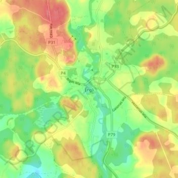 Ergli topographic map, elevation, terrain