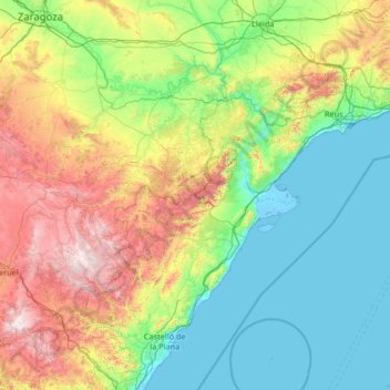 Catalan Countries topographic map, elevation, terrain