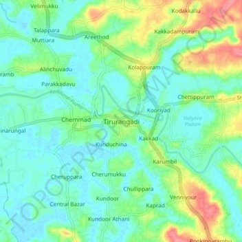 Tirurangadi topographic map, elevation, terrain