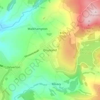 Dousland topographic map, elevation, terrain