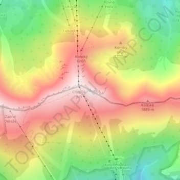 Chopok topographic map, elevation, terrain