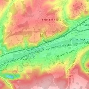 Chokier topographic map, elevation, terrain