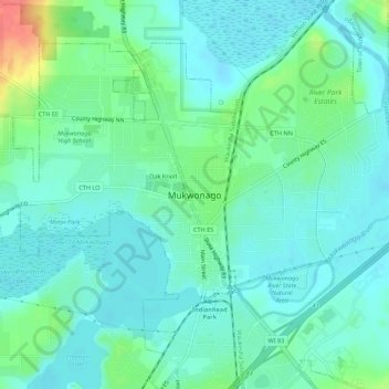 Mukwonago topographic map, elevation, terrain