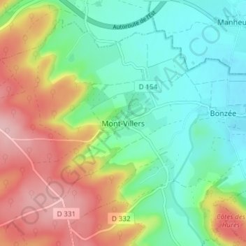 Mont-Villers topographic map, elevation, terrain