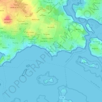 Penboc'h topographic map, elevation, terrain