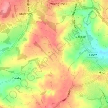 Denby Common topographic map, elevation, terrain