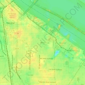 Albany topographic map, elevation, terrain