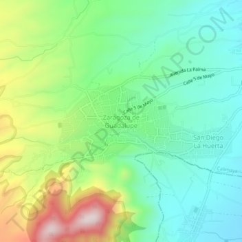 Zaragoza de Guadalupe topographic map, elevation, terrain