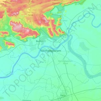 Narmadapuram topographic map, elevation, terrain