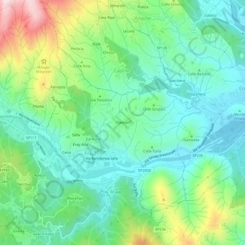 Pianceri topographic map, elevation, terrain