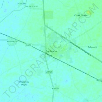 Budhlada topographic map, elevation, terrain