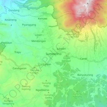 Sumowono topographic map, elevation, terrain