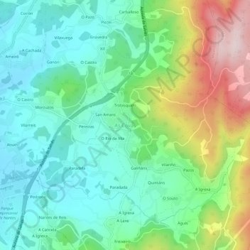 As Covas topographic map, elevation, terrain