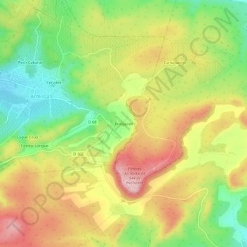 Bringairet topographic map, elevation, terrain