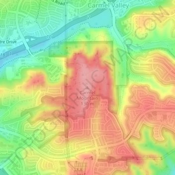 Carmel Mountain topographic map, elevation, terrain