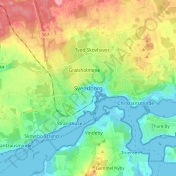 Svendborg topographic map, elevation, terrain